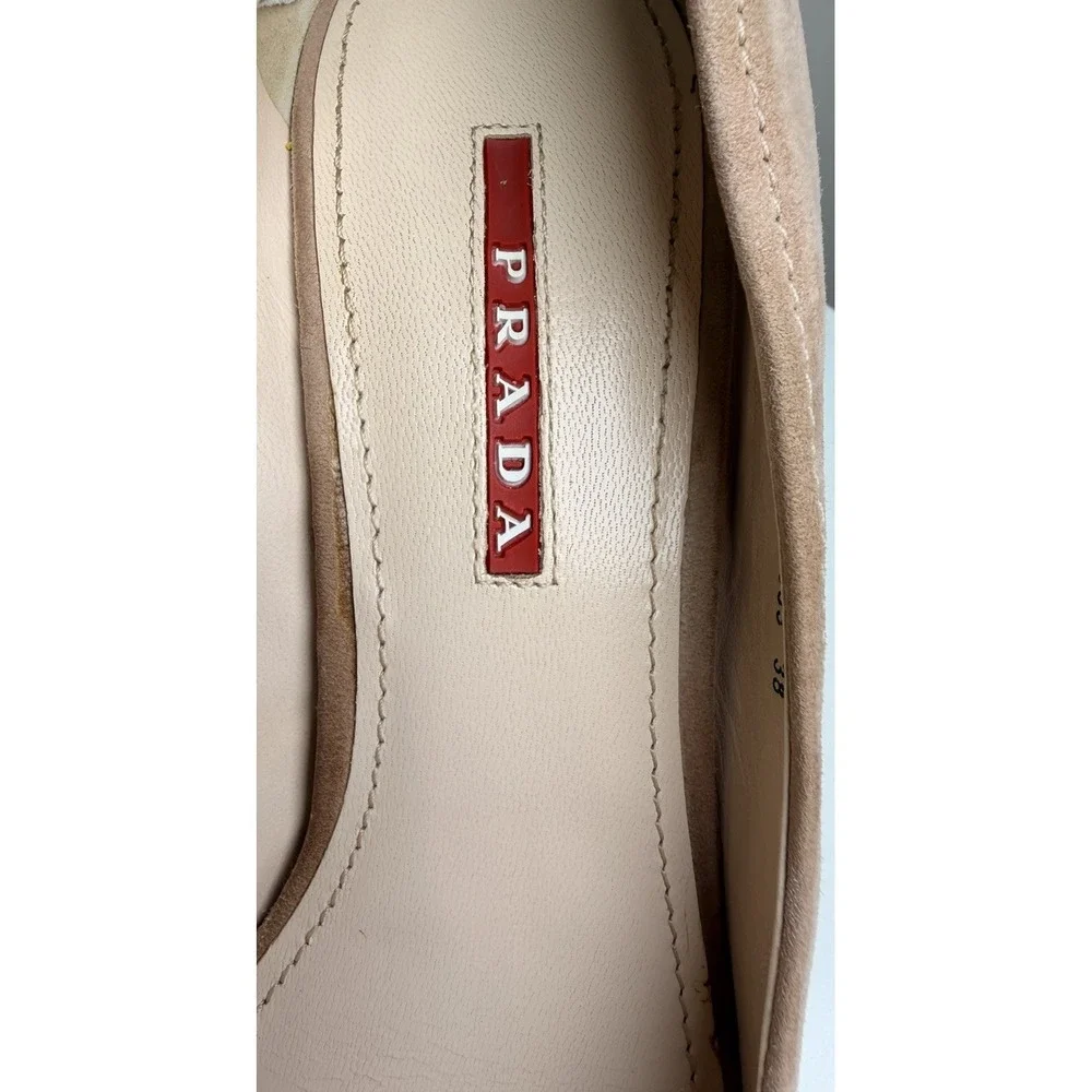 Authentic Prada 3KZ033 Nude Suede Cork Espadrille Wedge‎ Heels EU 38 US 7.5 8